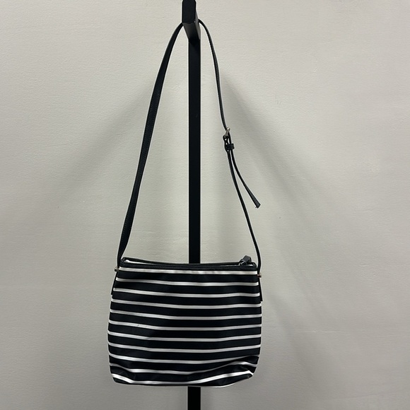 Kate Spade NY Striped Nylon Crossbody Black & White Preppy Academia Classic Chic - Picture 3 of 12